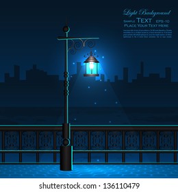 Easy To Edit Vector Illustration Of Lamp Post In Night City View