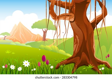 easy to edit vector illustration of Landscape with tree