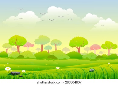 easy to edit vector illustration of Landscape with tree