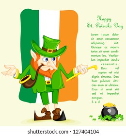 easy to edit vector illustration of Leprachun on Irish flag background
