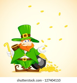 easy to edit vector illustration of Leprachun with pot of gold coin