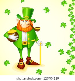 easy to edit vector illustration of Leprachun on clover leaf background for Saint Patrick's Day