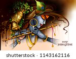 easy to edit vector illustration of Lord Krishna playing flute on Happy Janmashtami holiday Indian festival greeting background