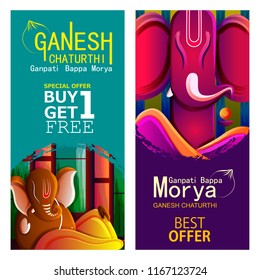 easy to edit vector illustration of Lord Ganpati on Ganesh Chaturthi sale promotion advertisement background