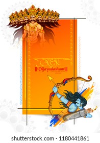easy to edit vector illustration Lord Rama killing Ravana in Navratri festival of India poster for Happy Dussehra