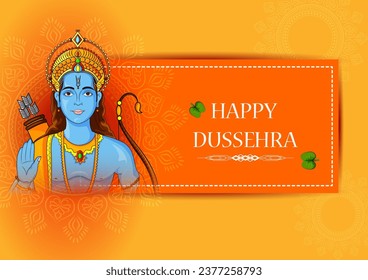 easy to edit vector illustration of Lord Rama in Happy Dussehra background showing festival of India