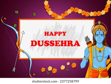 easy to edit vector illustration of Lord Rama in Happy Dussehra background showing festival of India