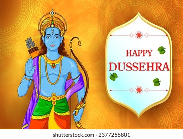 easy to edit vector illustration of Lord Rama in Happy Dussehra background showing festival of India