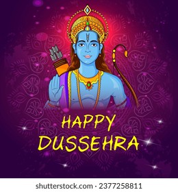 easy to edit vector illustration of Lord Rama in Happy Dussehra background showing festival of India