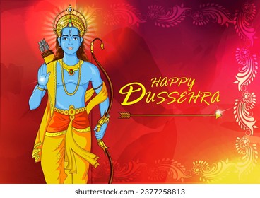 easy to edit vector illustration of Lord Rama in Happy Dussehra background showing festival of India