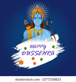 easy to edit vector illustration of Lord Rama in Happy Dussehra background showing festival of India