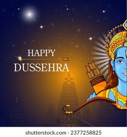 easy to edit vector illustration of Lord Rama in Happy Dussehra background showing festival of India