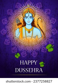 easy to edit vector illustration of Lord Rama in Happy Dussehra background showing festival of India