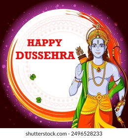 easy to edit vector illustration of Lord Rama in Happy Dussehra background showing festival of India