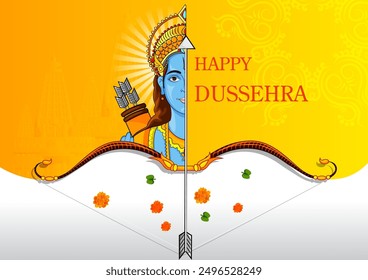 easy to edit vector illustration of Lord Rama in Happy Dussehra background showing festival of India