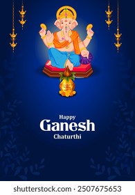 easy to edit vector illustration of Lord Ganpati on Ganesh Chaturthi background