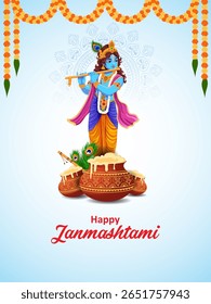 fácil de editar ilustração vetorial de Lord Krishna tocando flauta no feliz feriado de Janmashtami Indian festival saudação fundo
