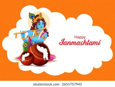 fácil de editar ilustração vetorial de Lord Krishna tocando flauta no feliz feriado de Janmashtami Indian festival saudação fundo