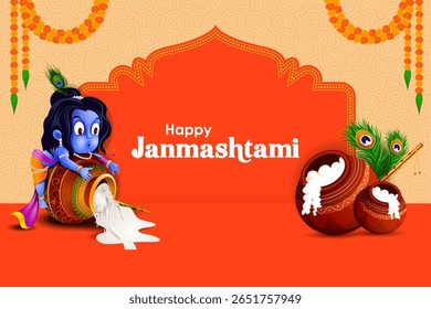 fácil de editar ilustração vetorial de Lord Krishna tocando flauta no feliz feriado de Janmashtami Indian festival saudação fundo