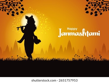 fácil de editar ilustração vetorial de Lord Krishna tocando flauta no feliz feriado de Janmashtami Indian festival saudação fundo