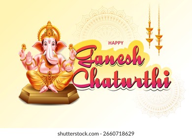 einfach zu bearbeitende Vektorgrafik von Lord Ganpati auf Ganesh Chaturthi Hintergrund