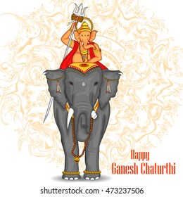 easy to edit vector illustration of Lord Ganpati riding on elephant for Ganesh Chaturthi background