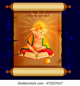 easy to edit vector illustration of Lord Ganpati writing book of account on Ganesh Chaturthi background