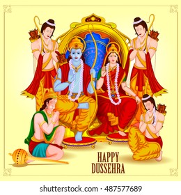 fácil de editar ilustração vetorial do Senhor Rama Sita com Laxmana e Hanuman em fundo Dussehra feliz mostrando festival da Índia