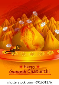 easy to edit vector illustration of Lord Ganpati on Ganesh Chaturthi background
