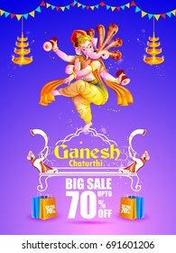 easy to edit vector illustration of Lord Ganpati on Ganesh Chaturthi sale promotion advertisement background