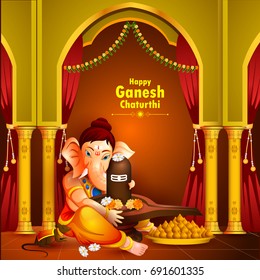 leicht zu bearbeiten Vektorgrafik von Lord Ganpati auf Ganesh Chaturthi-Hintergrund