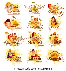 easy to edit vector illustration of Lord Ganpati on Ganesh Chaturthi typo