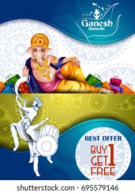 easy to edit vector illustration of Lord Ganpati on Ganesh Chaturthi sale promotion advertisement background