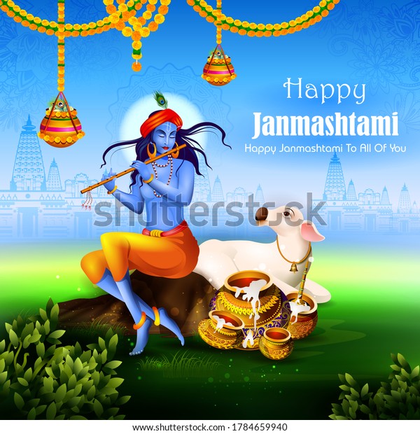 Easy Edit Vector Illustration Lord Krishna Stock Vector (Royalty Free ...