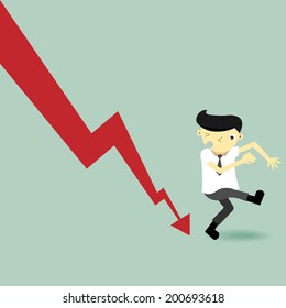 easy to edit vector illustration of loss arrow hitting businessman showing financial crisis 