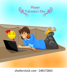 easy to edit vector illustration of of  lovers chatting on phone for Happy Valentine's Day