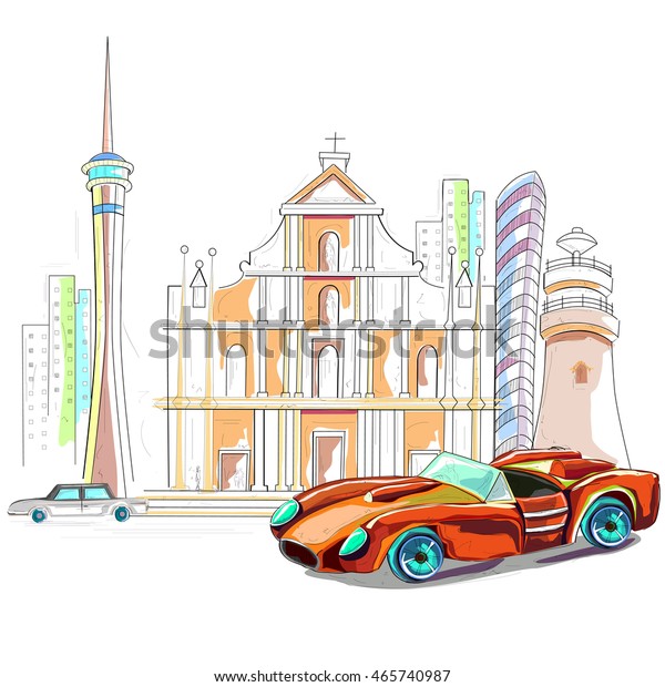 easy to\
edit vector illustration of Macau\
cityscape