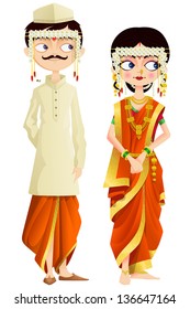 easy to edit vector illustration of Maharashtrian wedding couple