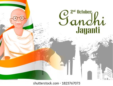 easy to edit vector illustration of Mahatma Gandhi popularly know as Bapu or Father of Nation, a freedom fighter and national hero of India for 2nd October Gandhi Jayanti background