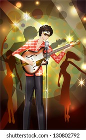 easy to edit vector illustration of man playing guitar