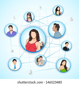 easy to edit vector illustration of man and woman connected to human networking web