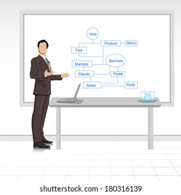 easy to edit vector illustration of man giving business presentation