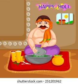 easy to edit vector illustration of man making bhang thandai in Holi