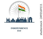 easy to edit vector illustration of Monument and Landmark of India on Indian Independence Day celebration background