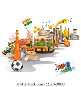 easy to edit vector illustration of Monument and Landmark of India on Indian Independence Day celebration background