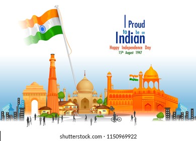 easy to edit vector illustration of Monument and Landmark of India on Indian Independence Day celebration background