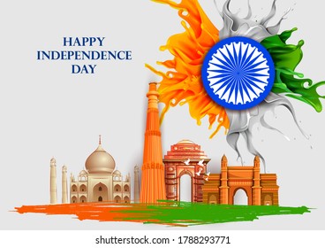 fácil de editar ilustración vectorial del monumento y monumento de la India en el fondo de la celebración del Día de la Independencia de la India