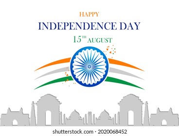 easy to edit vector illustration of Monument and Landmark of India on Indian Independence Day celebration background