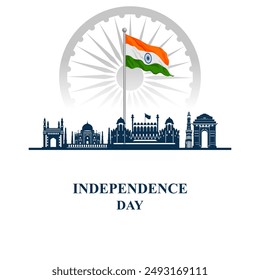 easy to edit vector illustration of Monument and Landmark of India on Indian Independence Day celebration background