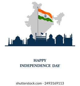 easy to edit vector illustration of Monument and Landmark of India on Indian Independence Day celebration background